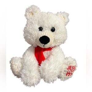 Fiesta 9.5" Scruffy Polar Bear with Red Scarf and Jesus Loves Me Embroidered